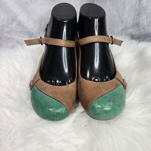 Miz Mooz Two-Tone Brown and Green Mary Jane Heels